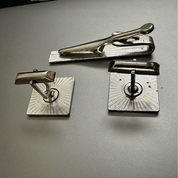 Cuff links and tie clip in silver Native American design. 3 piece vintage set - Picture 9 of 15